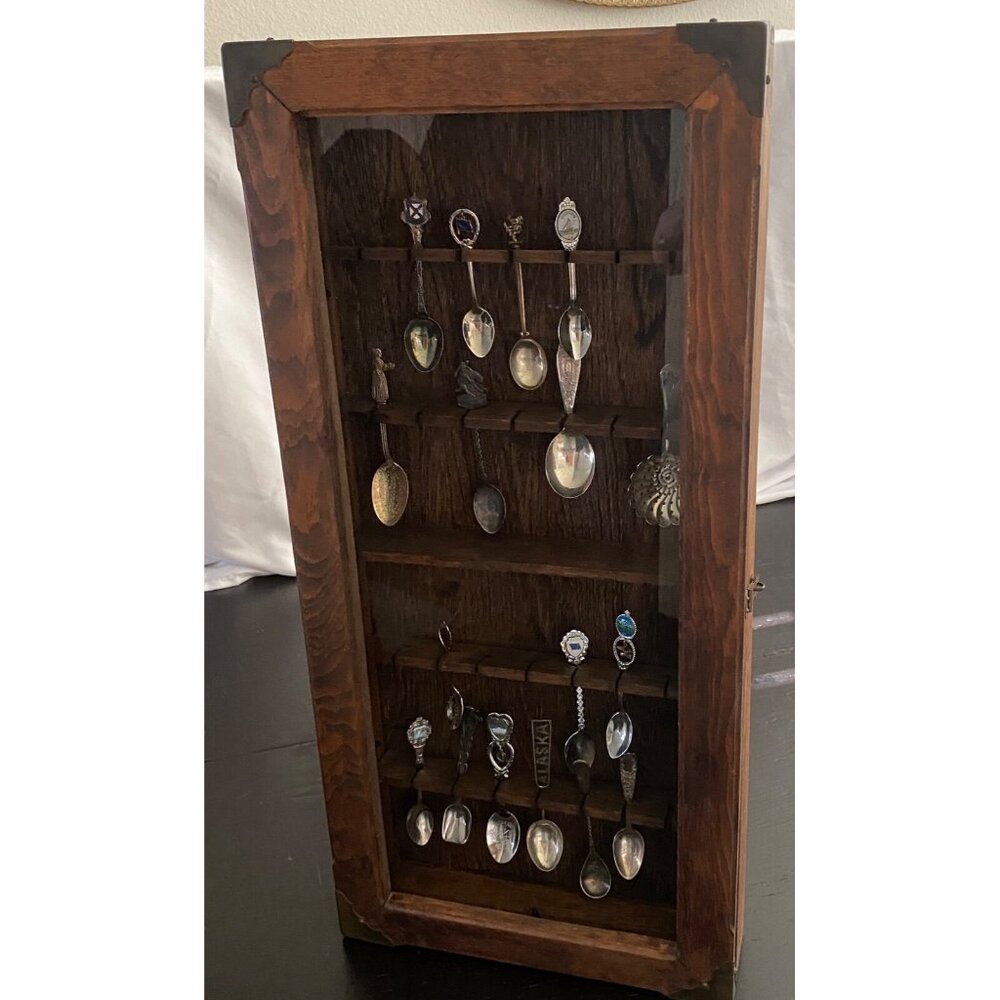 Collectable Spoon Cabinet Real Wood HandCrafted  Hanging VTG Signed Nice